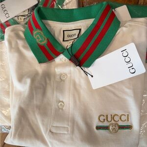 Gucci Polo Shirt in White with Green and Red Trim